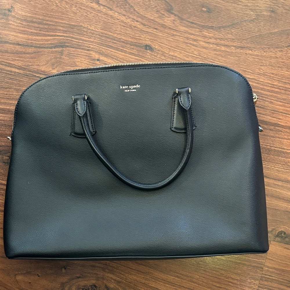 kate spade black pebble dome work bagwith gold logo